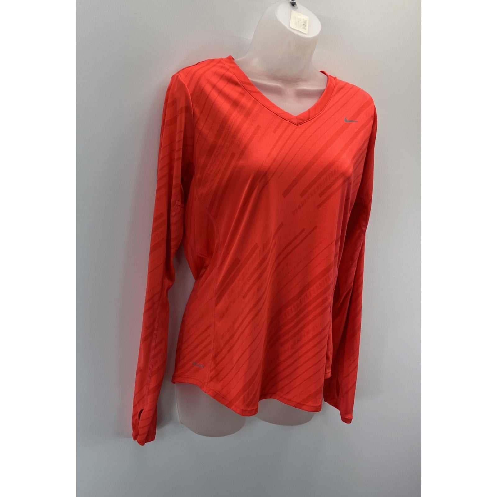 Nike Running Women’s DriFit V Neck Long Sleeve Training Shirt Orange Large