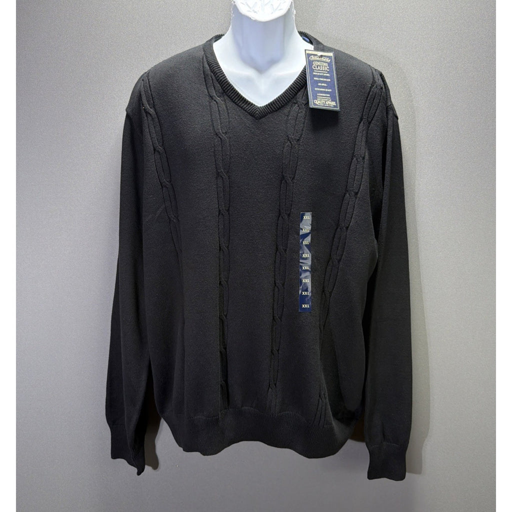 Consensus Black Cotton V Neck Cableknit Pullover Sweater XXL NWT