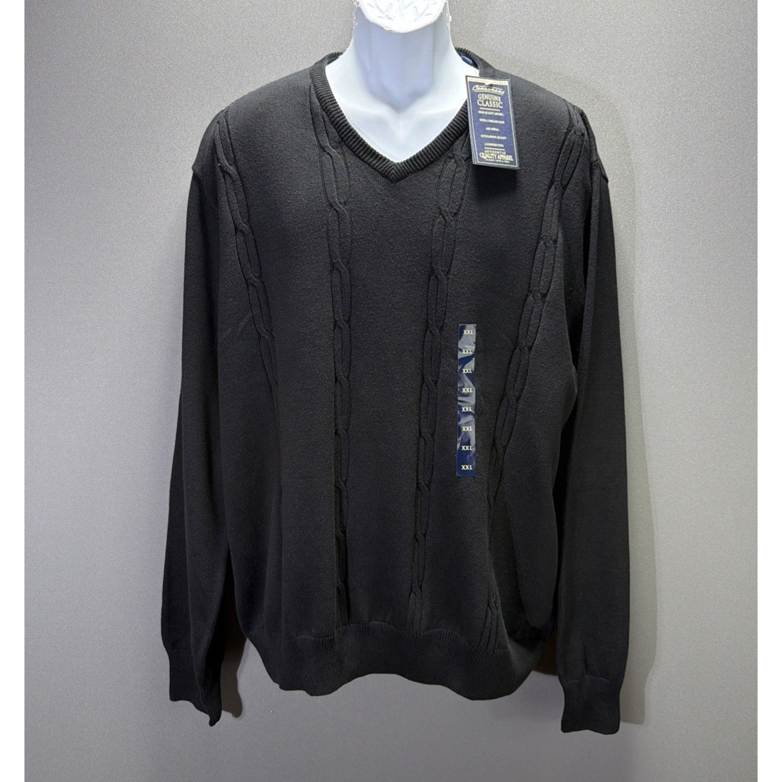 Consensus Black Cotton V Neck Cableknit Pullover Sweater XXL NWT
