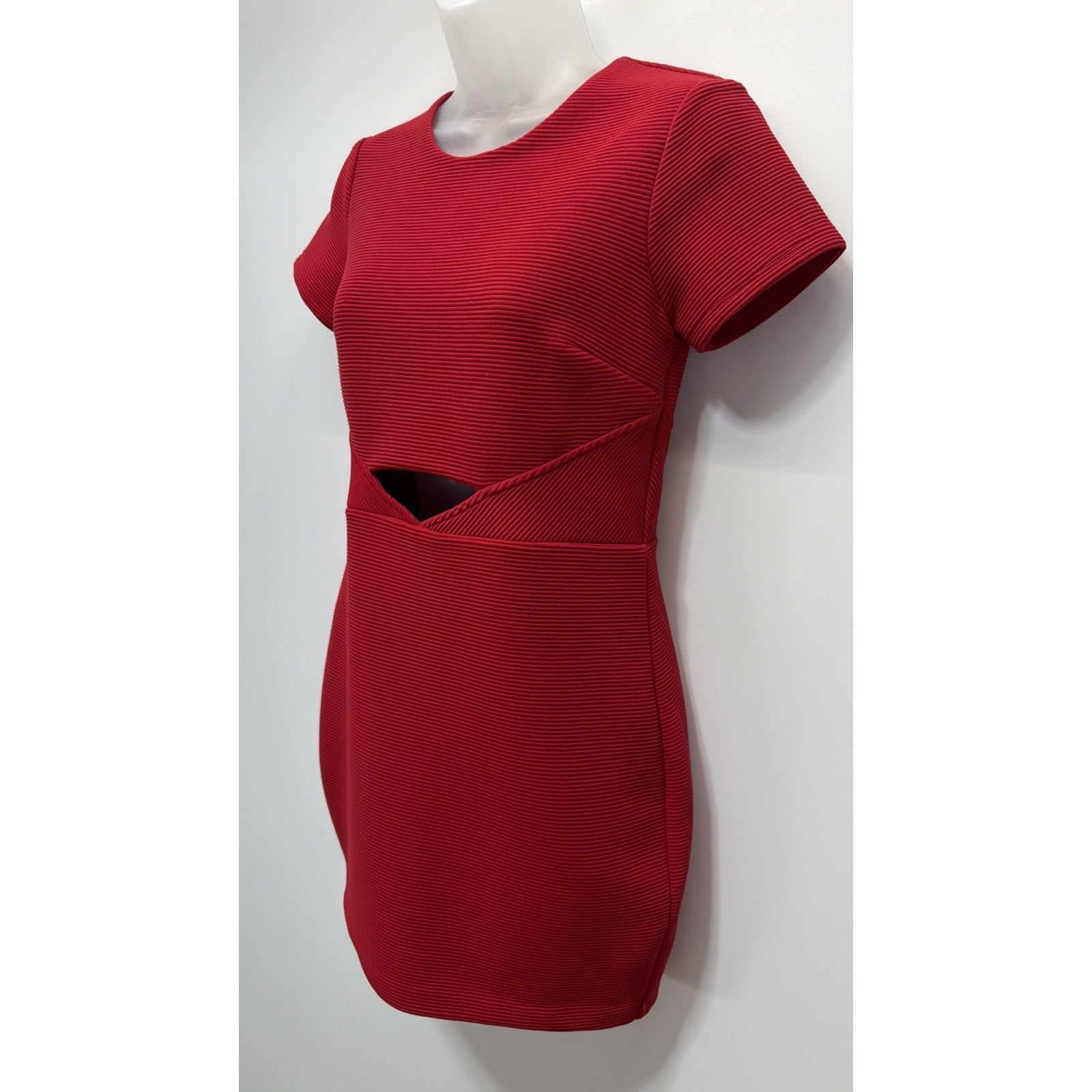Express Women's Red Ribbed Cut-out Sheath Lined Dress Size Small