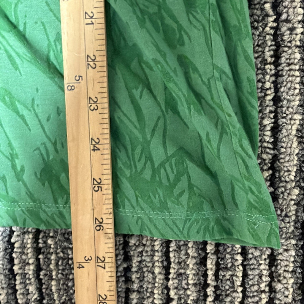 Loft Womens L Green Semi Sheer Velvet Feel Floral V Neck Short Sleeve Tee NWT