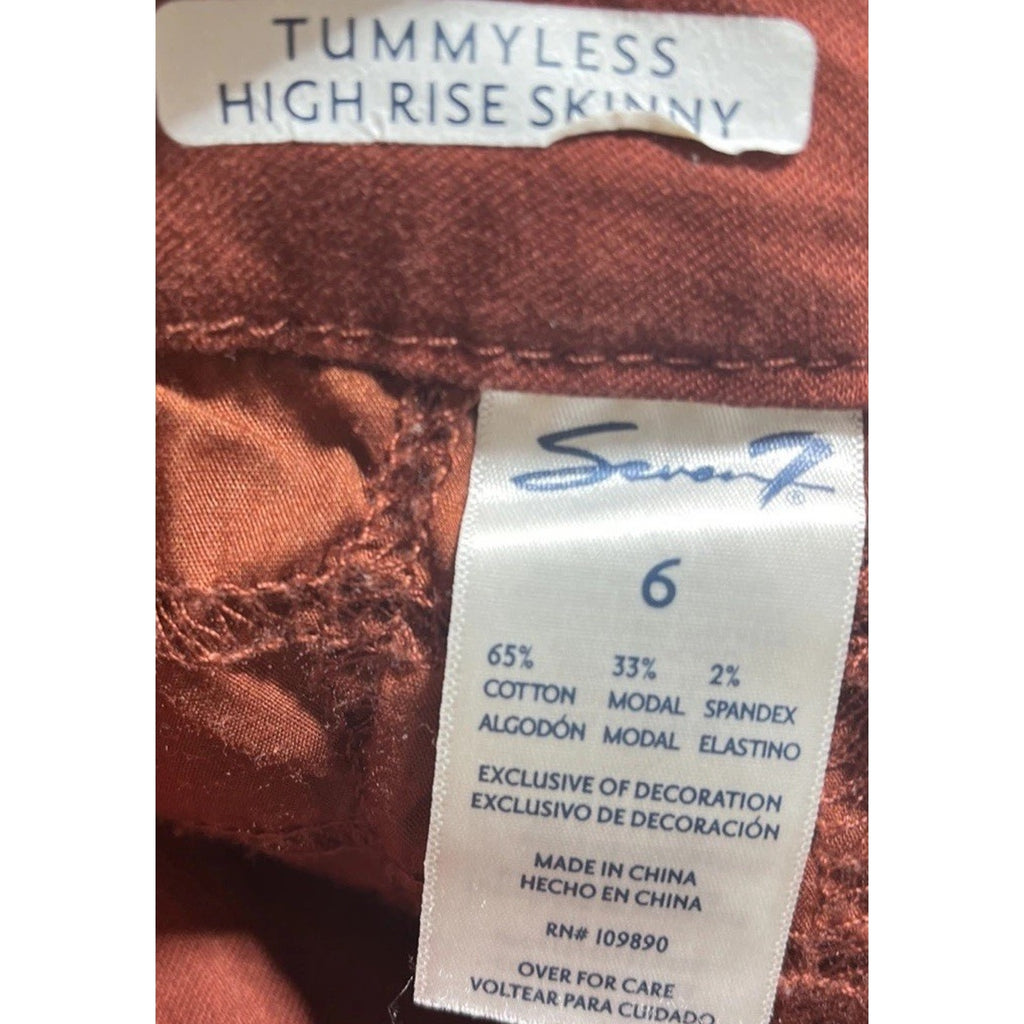 Seven 7 Womens Tummy Less High Rise Skinny Jeans Stretch Burgundy Size 6