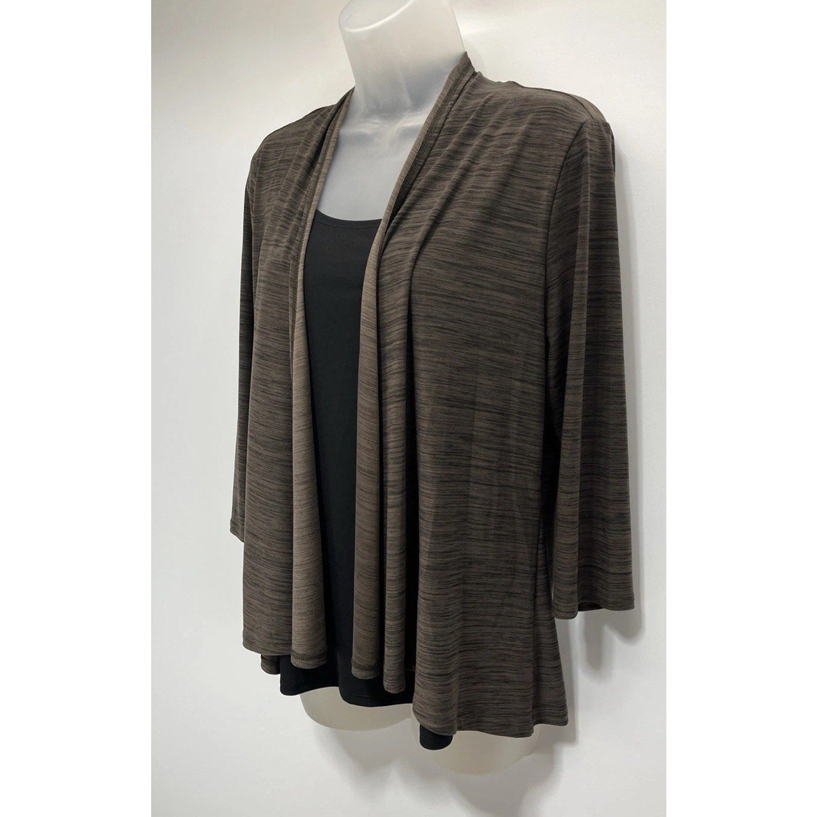 Susan Lawrence Womens Cardigan Sz M Brown Attached Black Cami 3/4 Sleeve