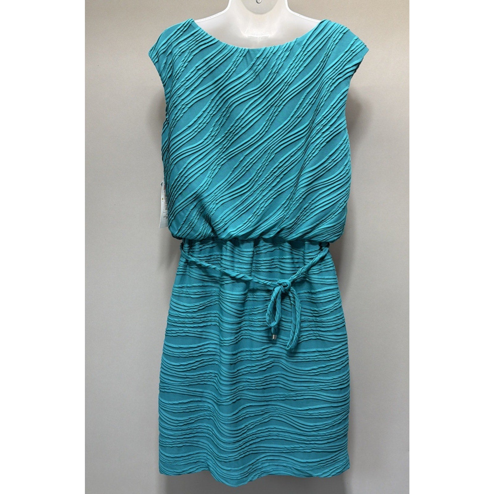 London Times Aqua Textured Sheath Dress Women’s 14 Sleeveless Career Party NWT