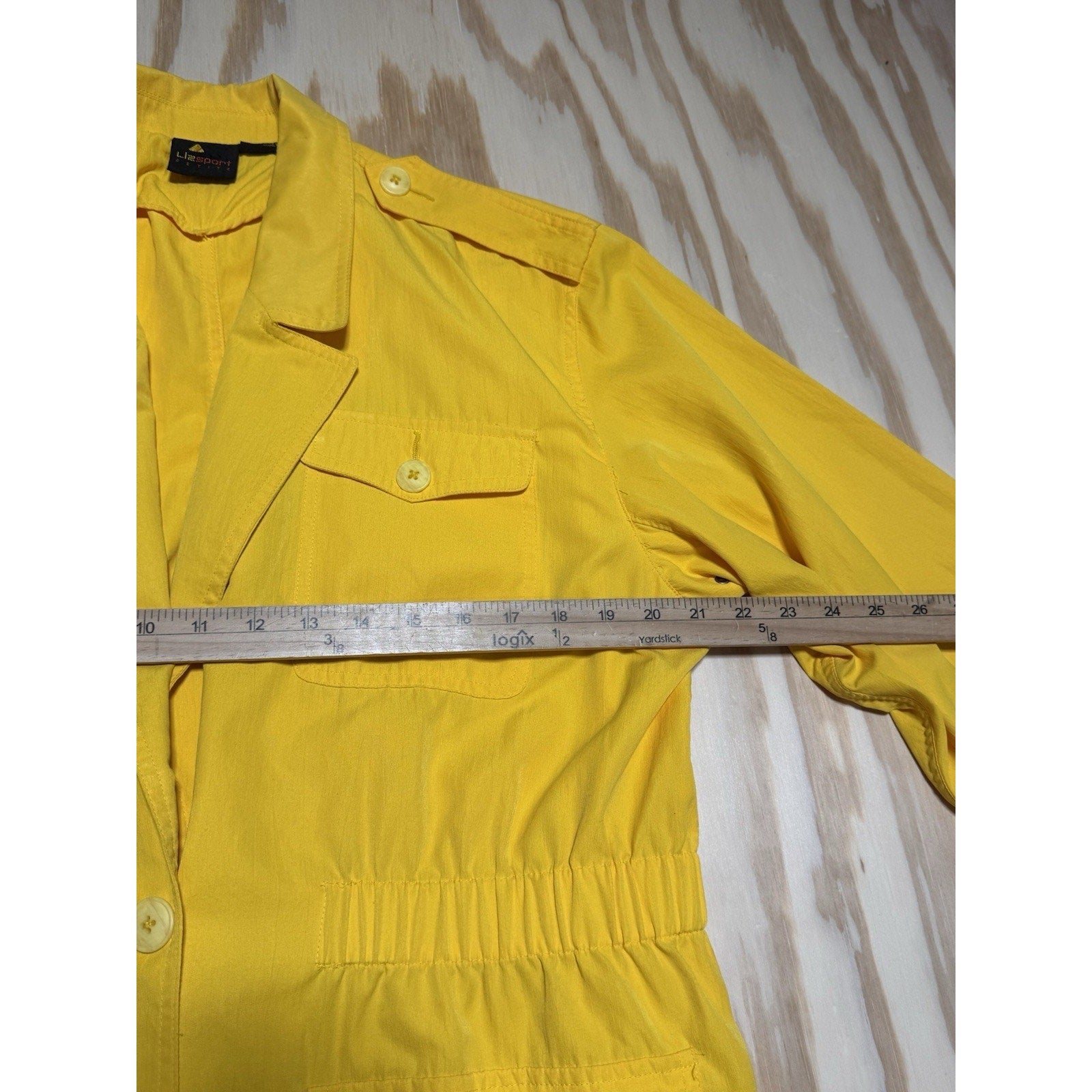 Vtg Liz Sport Petite Yellow Utility Jacket Women L Lightweight Safari Military