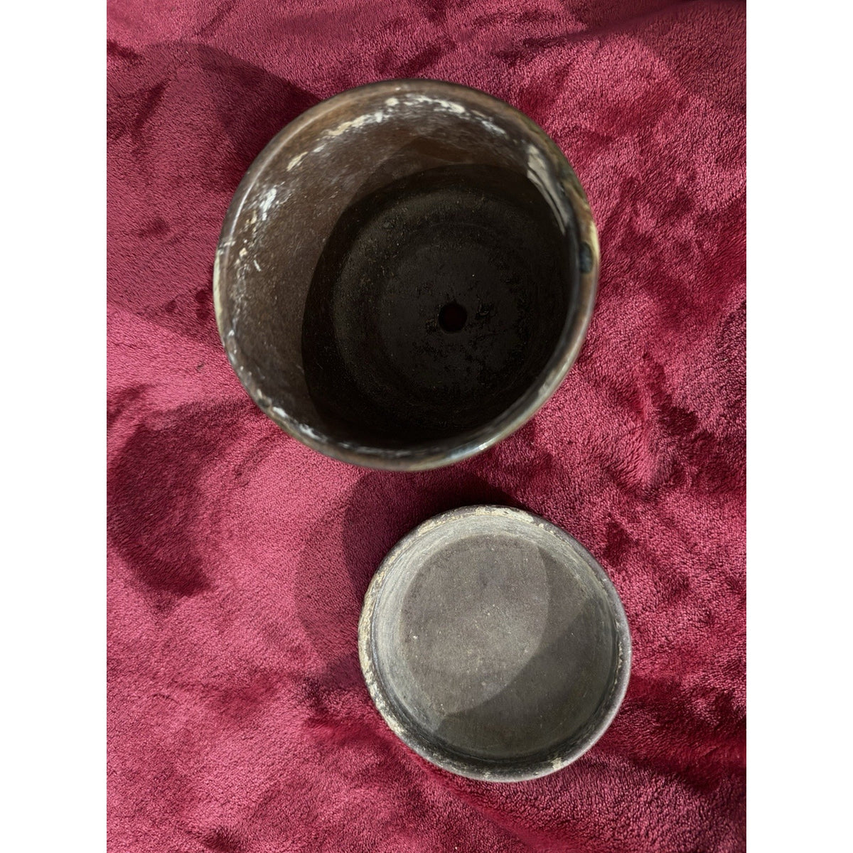 1960's 2pc Pottery Craft Stoneware 5" Planter Pot With Base USA #611 & #616