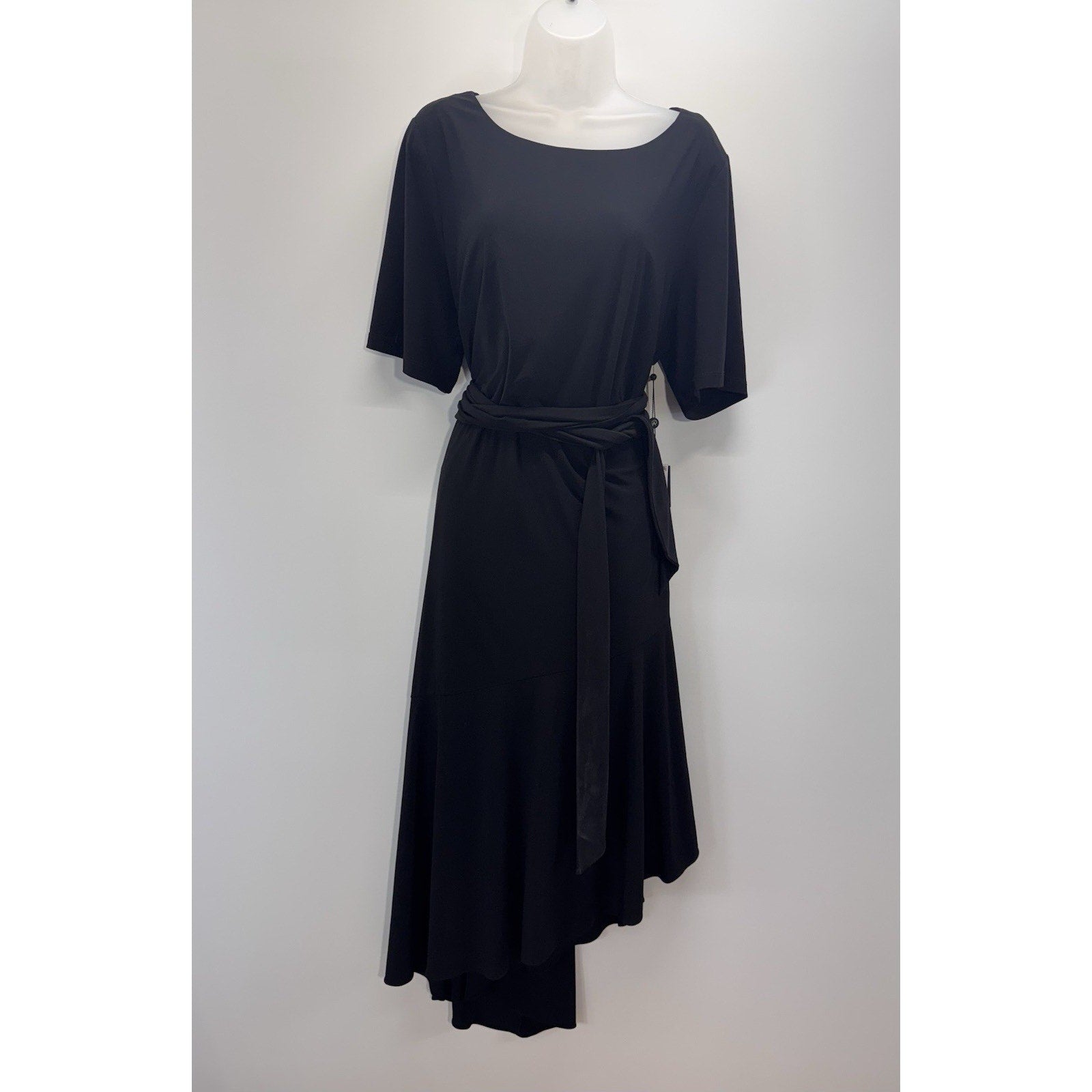 Adrianna Papell Black High Low Short Sleeve Belted Dress Women’s Size 20W NWT