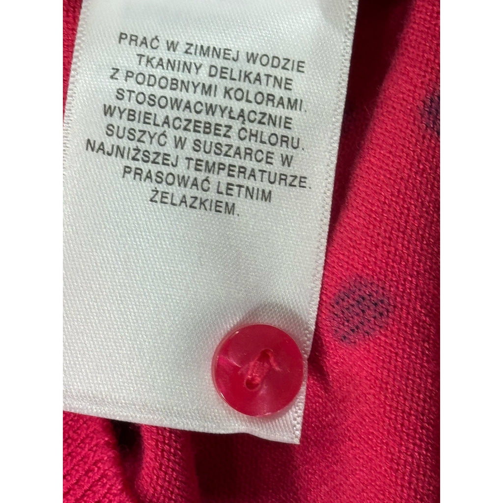 Ellen Tracy Women's Cardigan Sweater Size Large Pink Blue Polkadots 3/4 Sleeve
