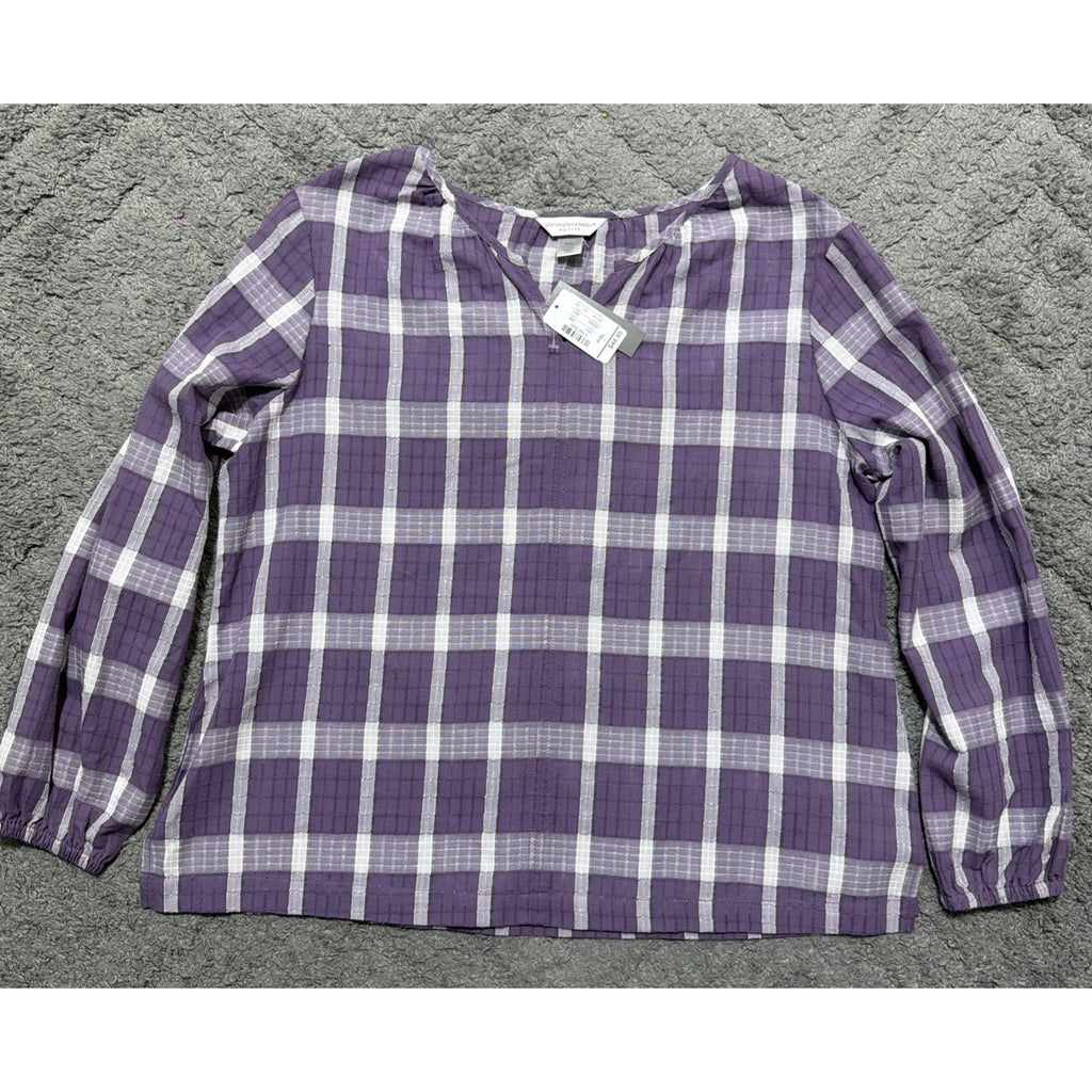 Christopher & Banks Plaid Long Sleeve V Cut Blouse Women's XL Petite NWT