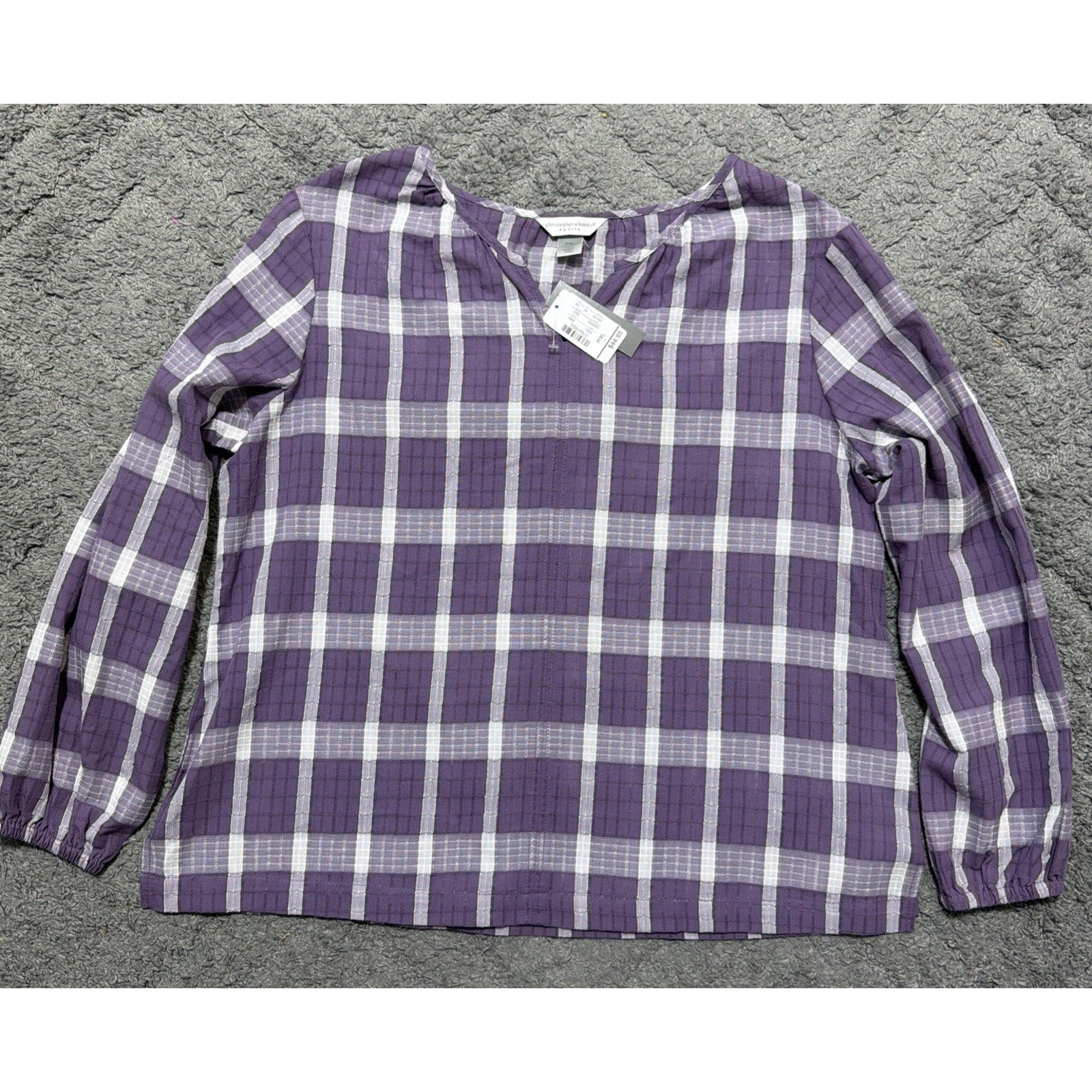 Christopher & Banks Plaid Long Sleeve V Cut Blouse Women's XL Petite NWT