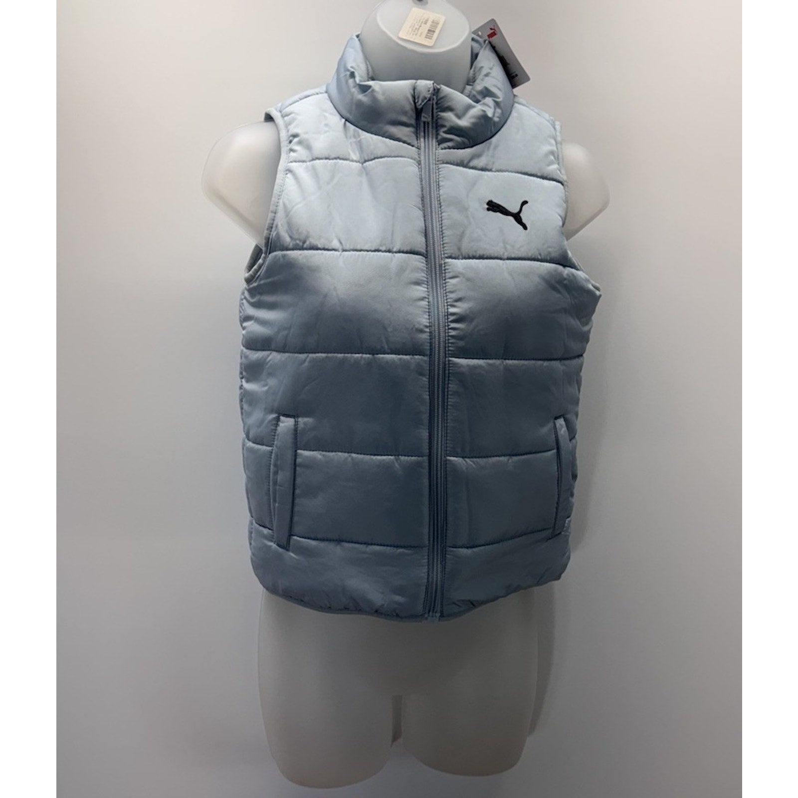 Puma Women’s Light Blue Puffer Vest Front Pockets Size Small New With Tags