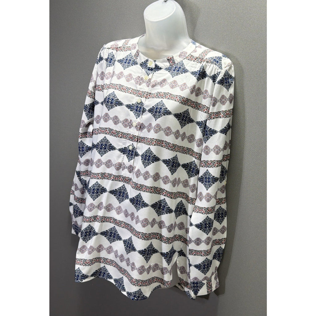 New Loft Women’s Pullover Top Red White Blue Floral Print Oversized Size XS NWT
