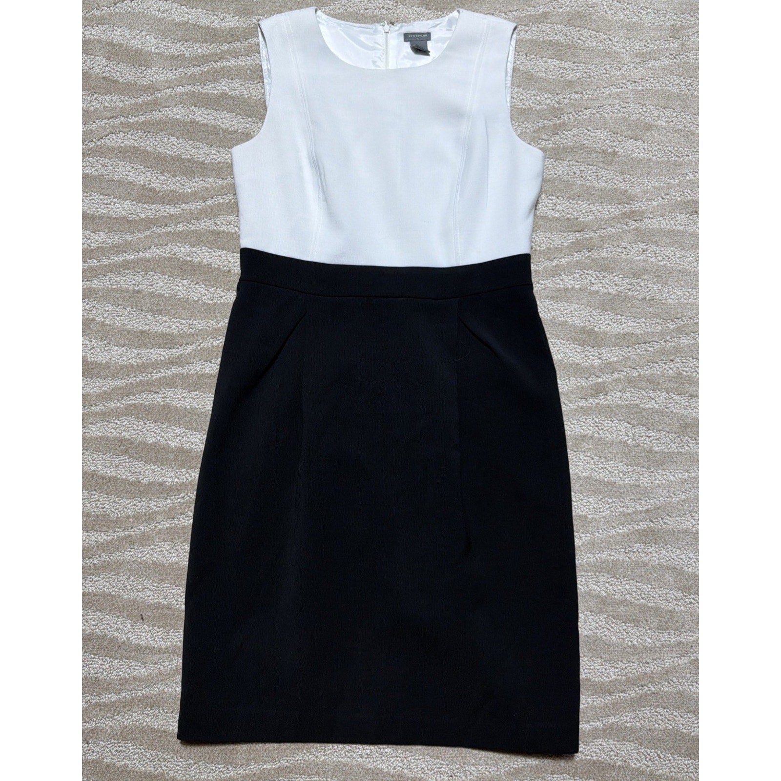 Ann Taylor Loft Black White Lined Color Block Combo Sheath Dress Size 10 Nice!