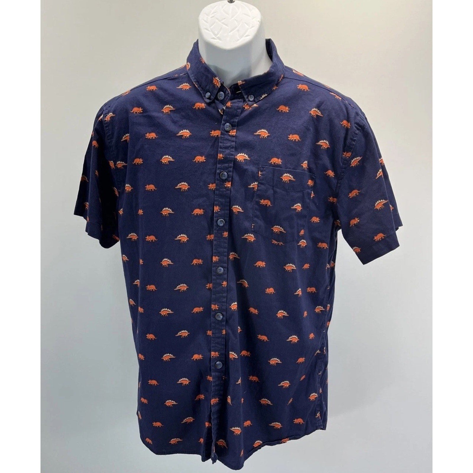 Five Points Slim Fit Shirt Men's L Navy Blue Pattern Short Sleeve