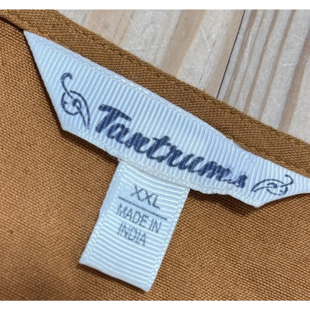 Tantrums Burnt Orange Embroidered Peasant Babydoll Linen Blend Tunic Top XXL