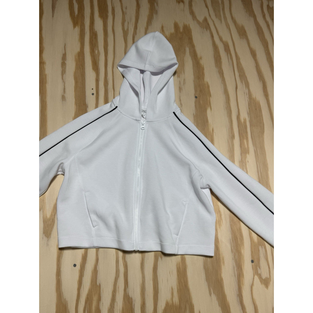 Girls Athletic Works White Full Zip Hoodie Jacket Black Piping Size L 10-12