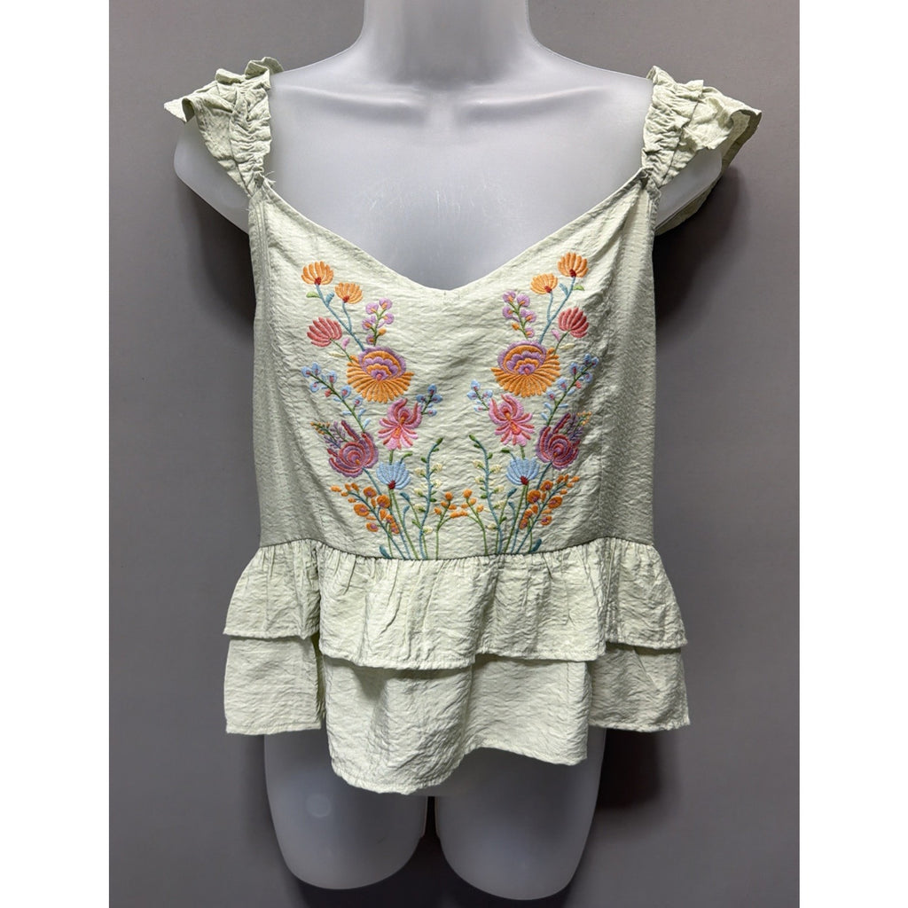 Blu Pepper Tunic Tank Embroidered BOHO Green Women's Size Large New