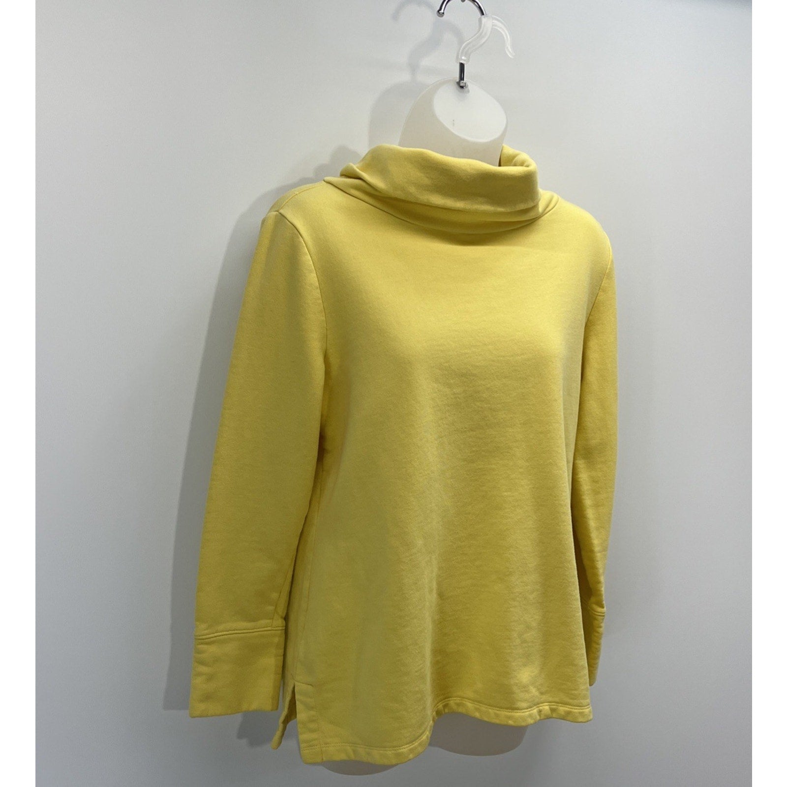 Talbots Pullover Sweatshirt Cowl Neck Yellow Buttons Long Sleeve Size M