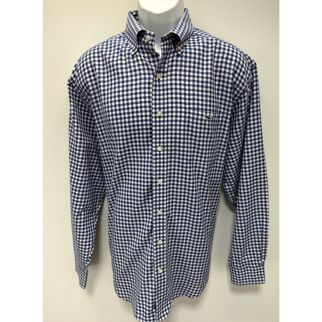 Vineyard Vines Classic Fit Tucker Shirt Blue Check L/S Button Up Mens Large