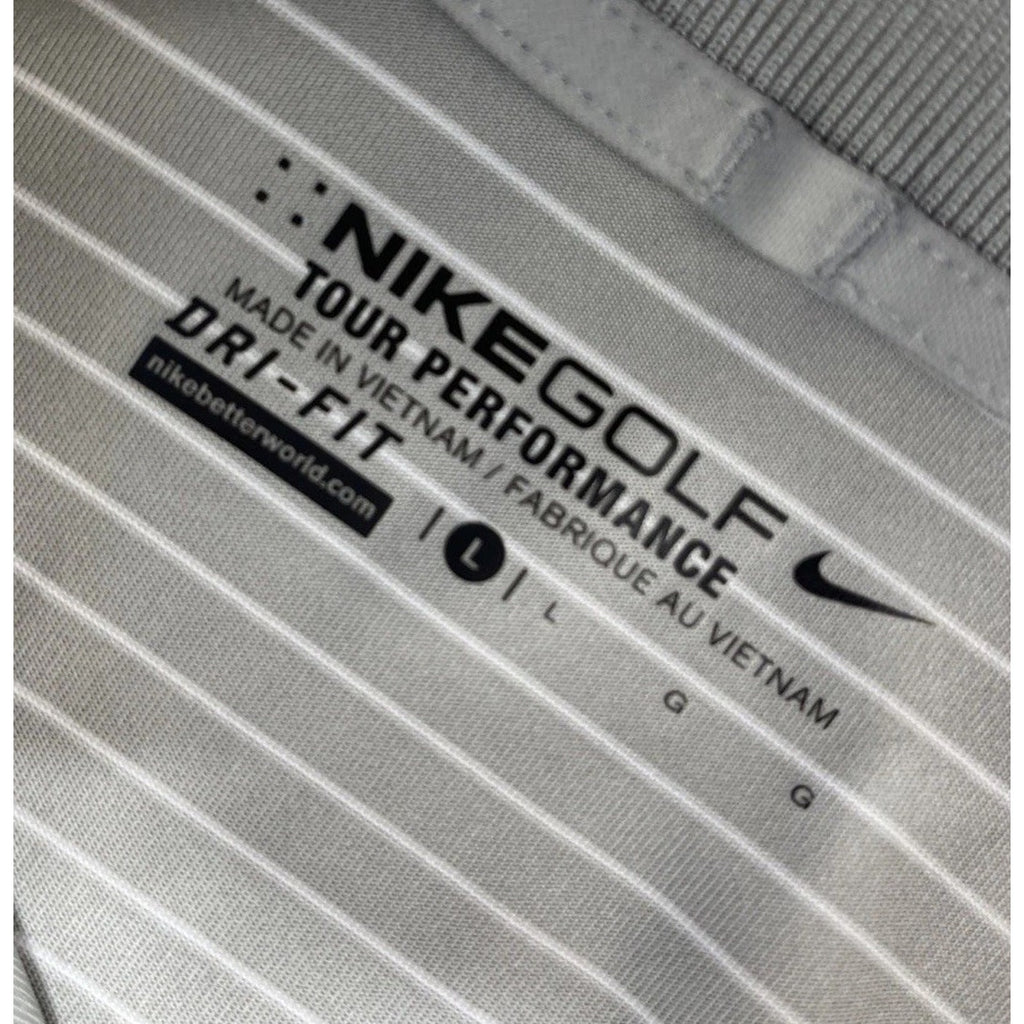 Nike Golf Shirt Mens Large Gray White Stripe Dri Fit Polo Tour Performance
