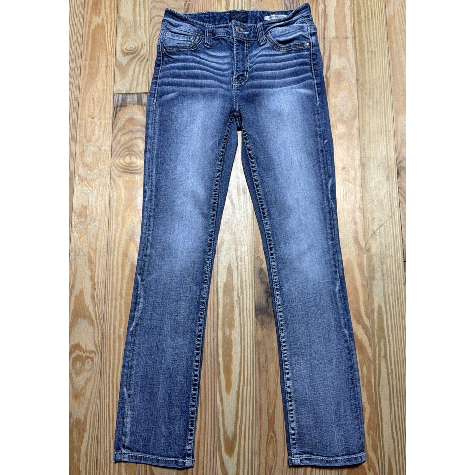 Daytrip Virgo Straight Jeans 27S Womens Signature Whiskering Blue Stretch Denim