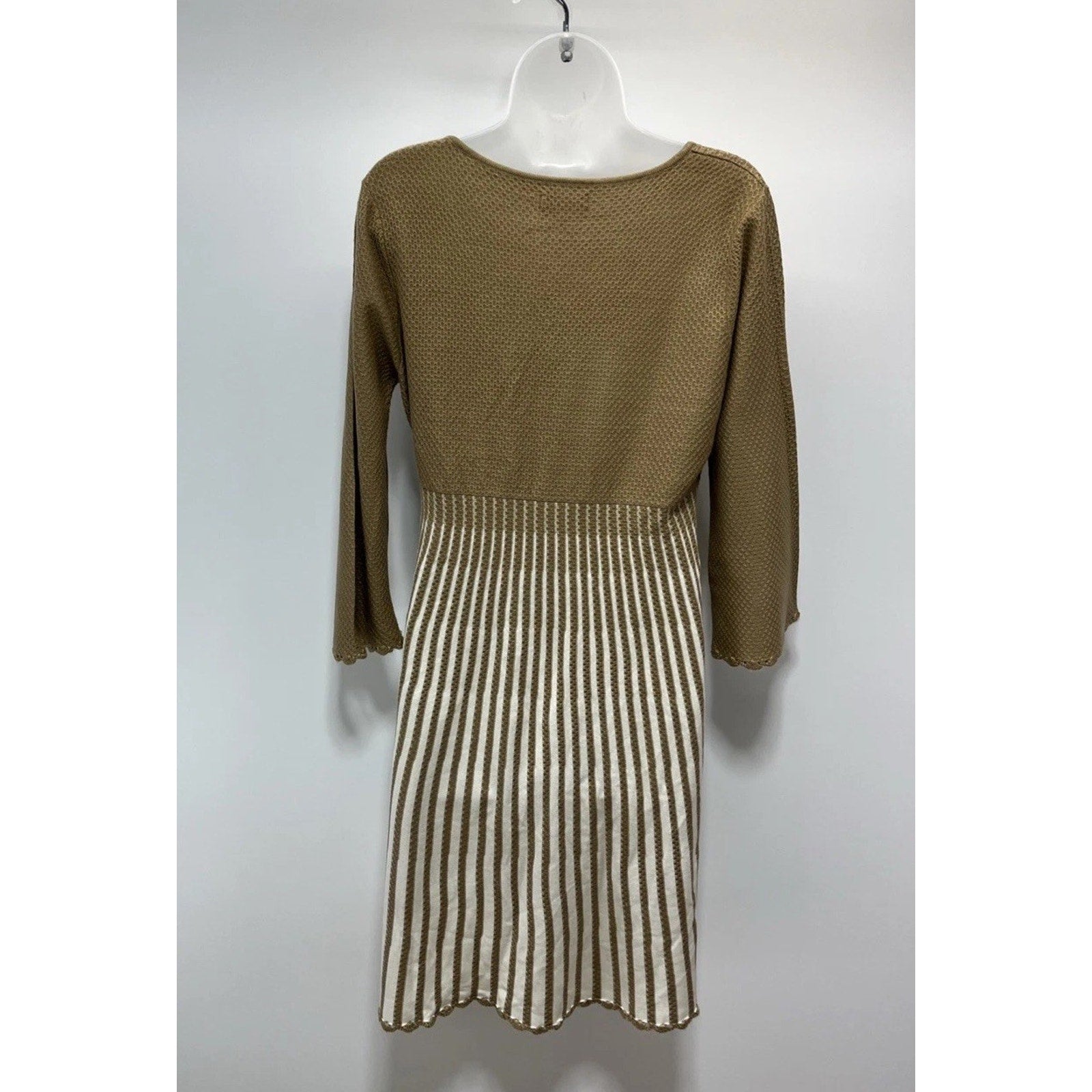 Calvin Klein Vintage Knit Beige Tan Color Block Midi 3/4 Sleeve Sweater Dress XL