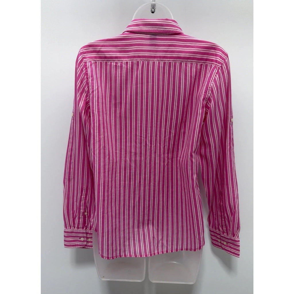 Lauren Ralph Lauren Shirt Womens Pink White Stripe Button Up Roll Tab Sleeves S
