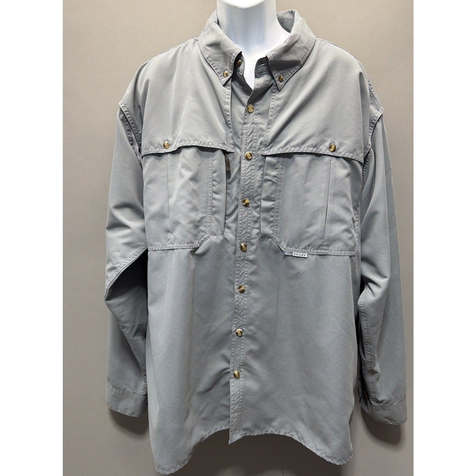 Drake Waterfowl Systems Shirt Men’s Size 2X Gray Vented Hunting Fishing Outdoors