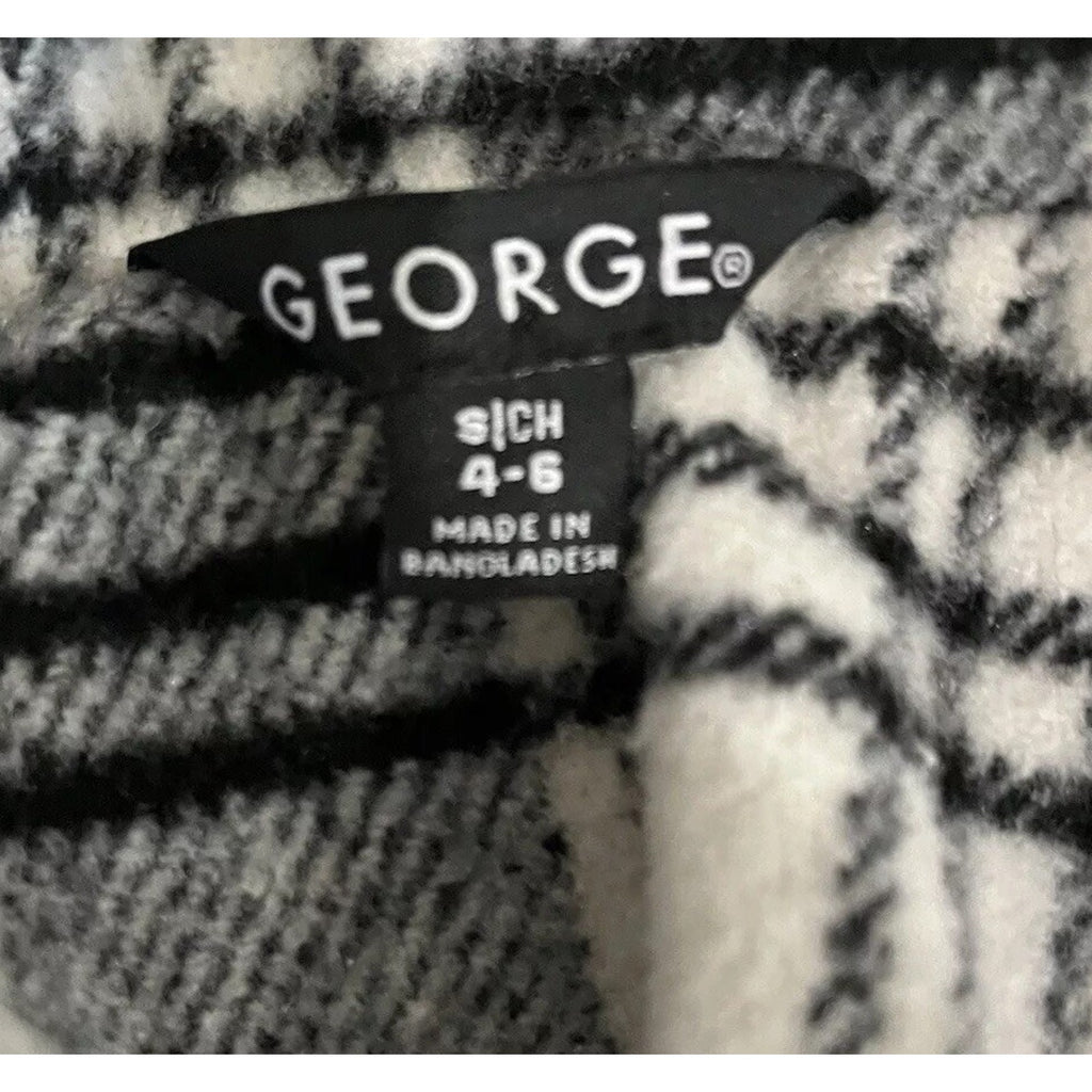 George Plaid Peacoat Size Small Black White Pockets Buttons