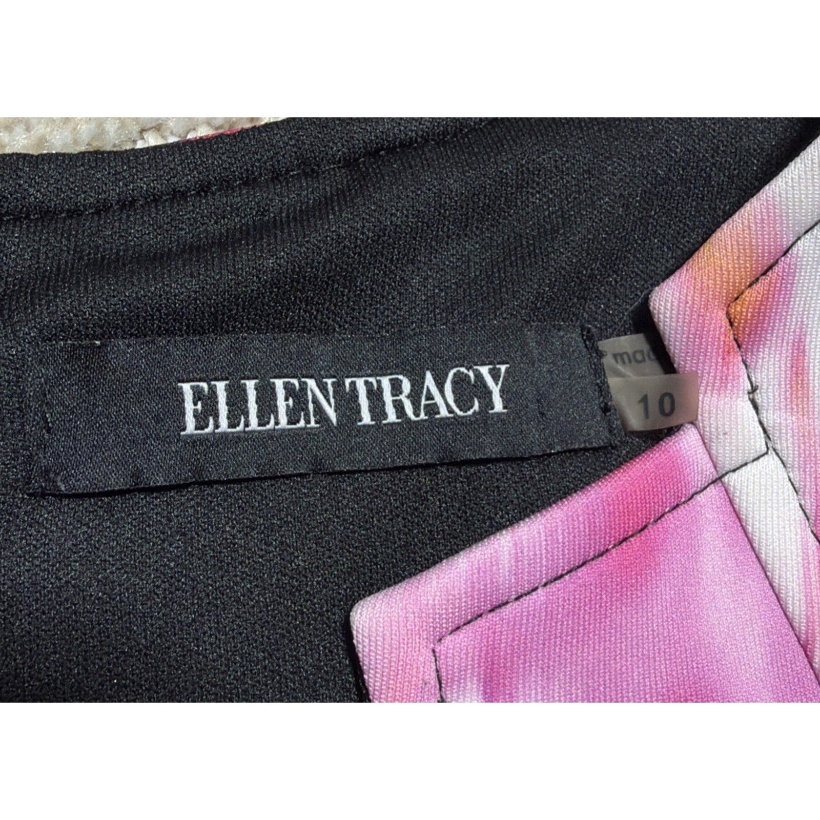 Ellen Tracy Abstract Floral Cap Sleeve Sheath Dress 10 Multicolor Stretch Lined