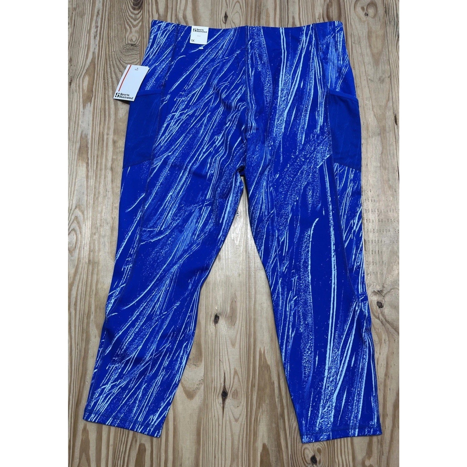 Sports Illustrated Womens Blue High Rise Sapphire Ski Track Ankle Leggings Sz 1X