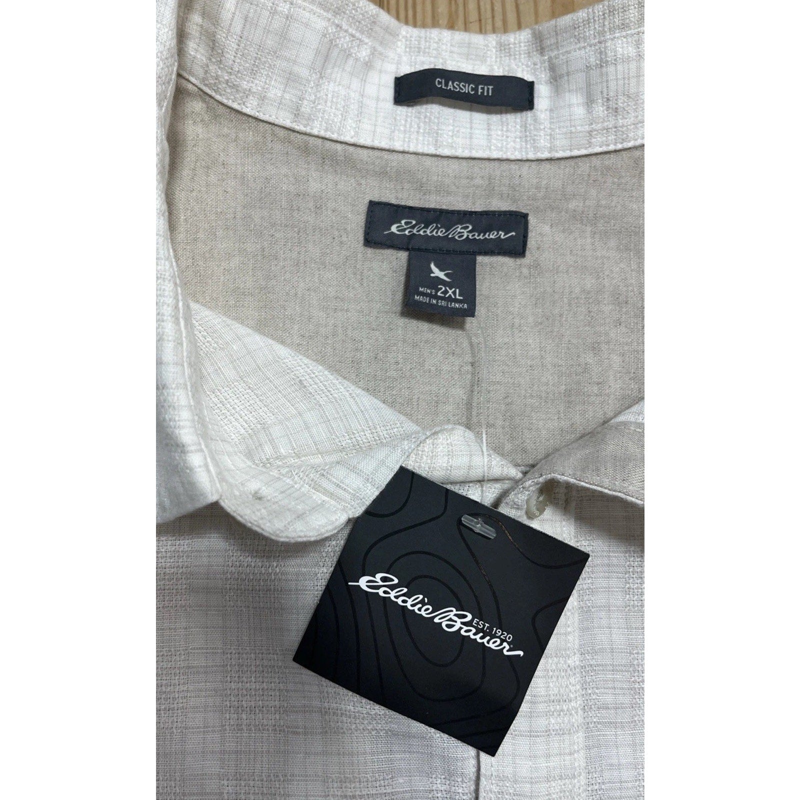 Eddie Bauer Shirt Mens 2XL Beige Short Sleeve Linen Blend Button Up Casual NWT