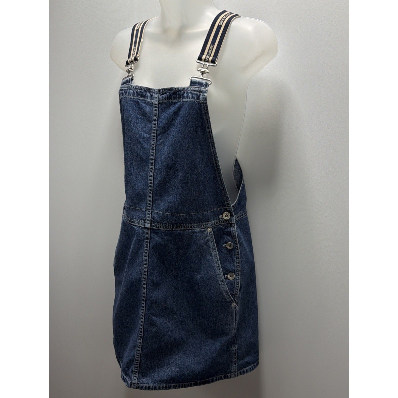 DKNY Jeans Denim Overall Dress Womens Petite Small Blue Bib Pinafore Jumper Y2K