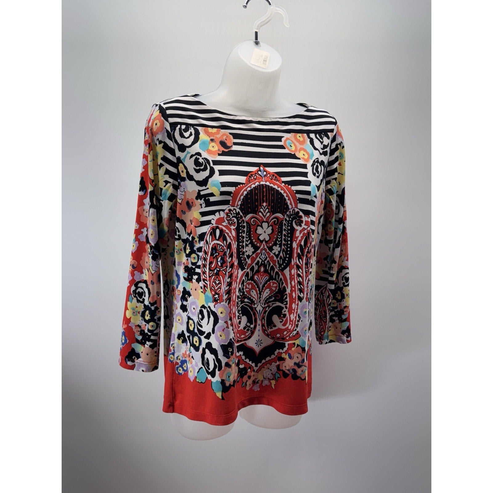 Trulli Floral Striped Top Pullover Colorful Blouse Women’s Size M