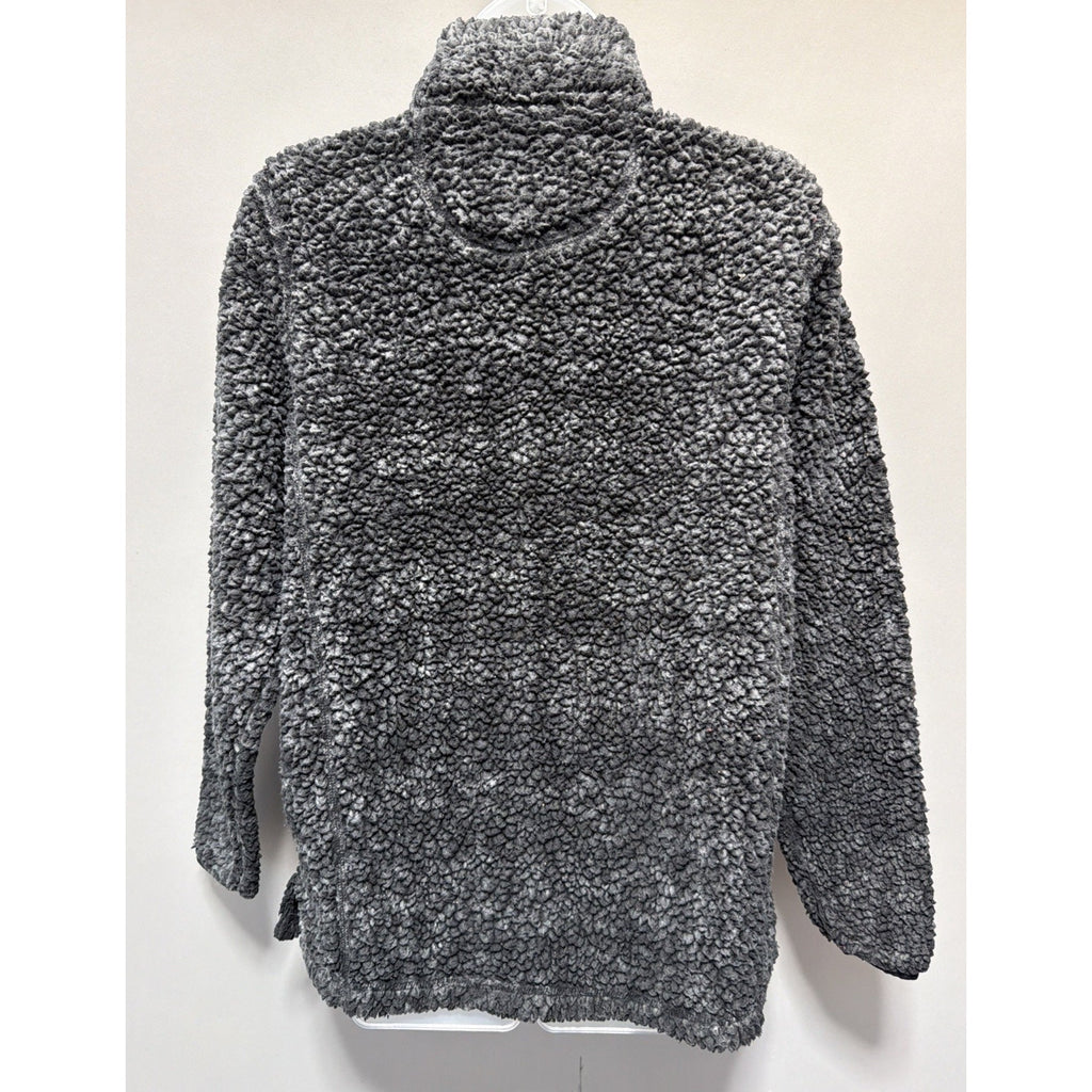 Katydid Black Grey Oversized Thick Sherpa Fleece Jacket 1/4 Zip Pullover Small