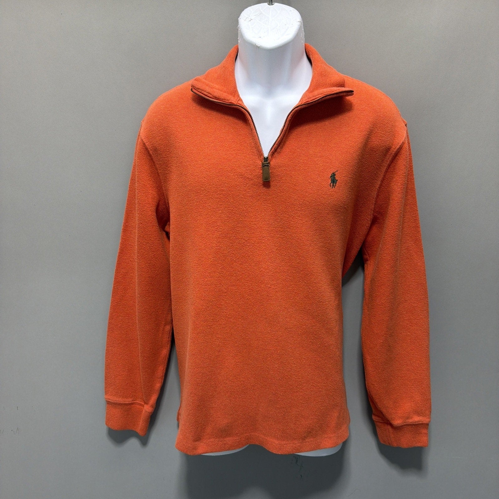 Polo Ralph Lauren Sweater Mens M Orange 1/4 Zip Mock Neck Ribbed Pullover