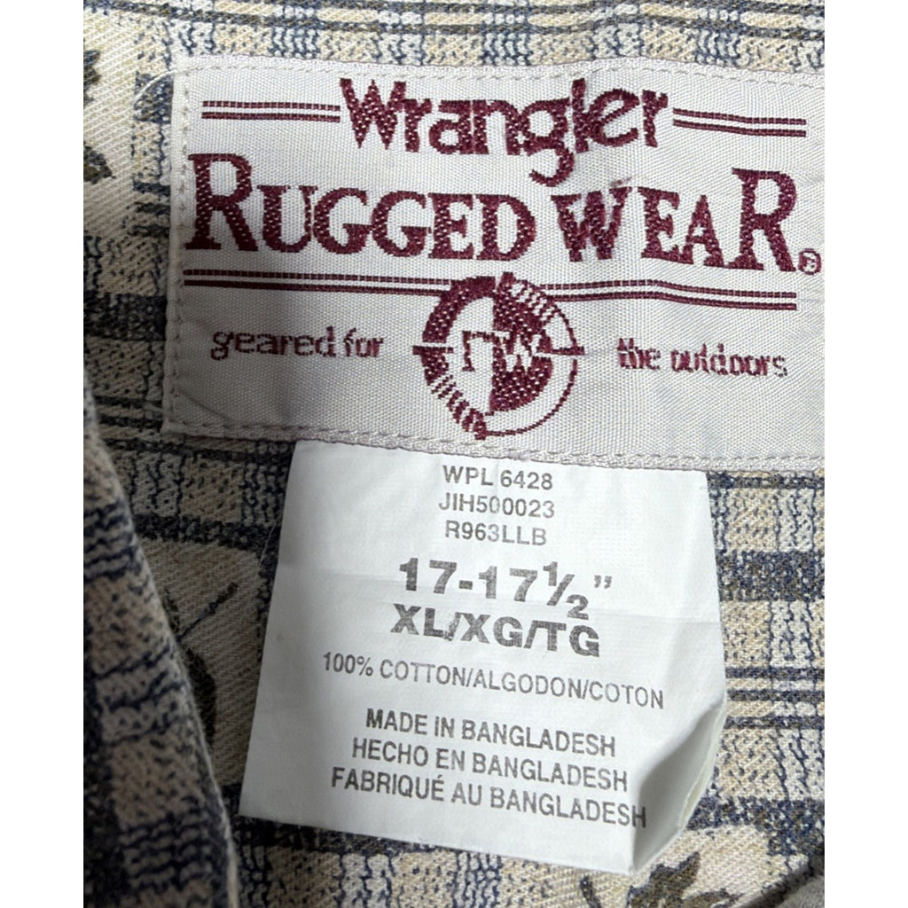 Wrangler Rugged Wear Mens XL Leaf Print Long Sleeve Button Up Shirt