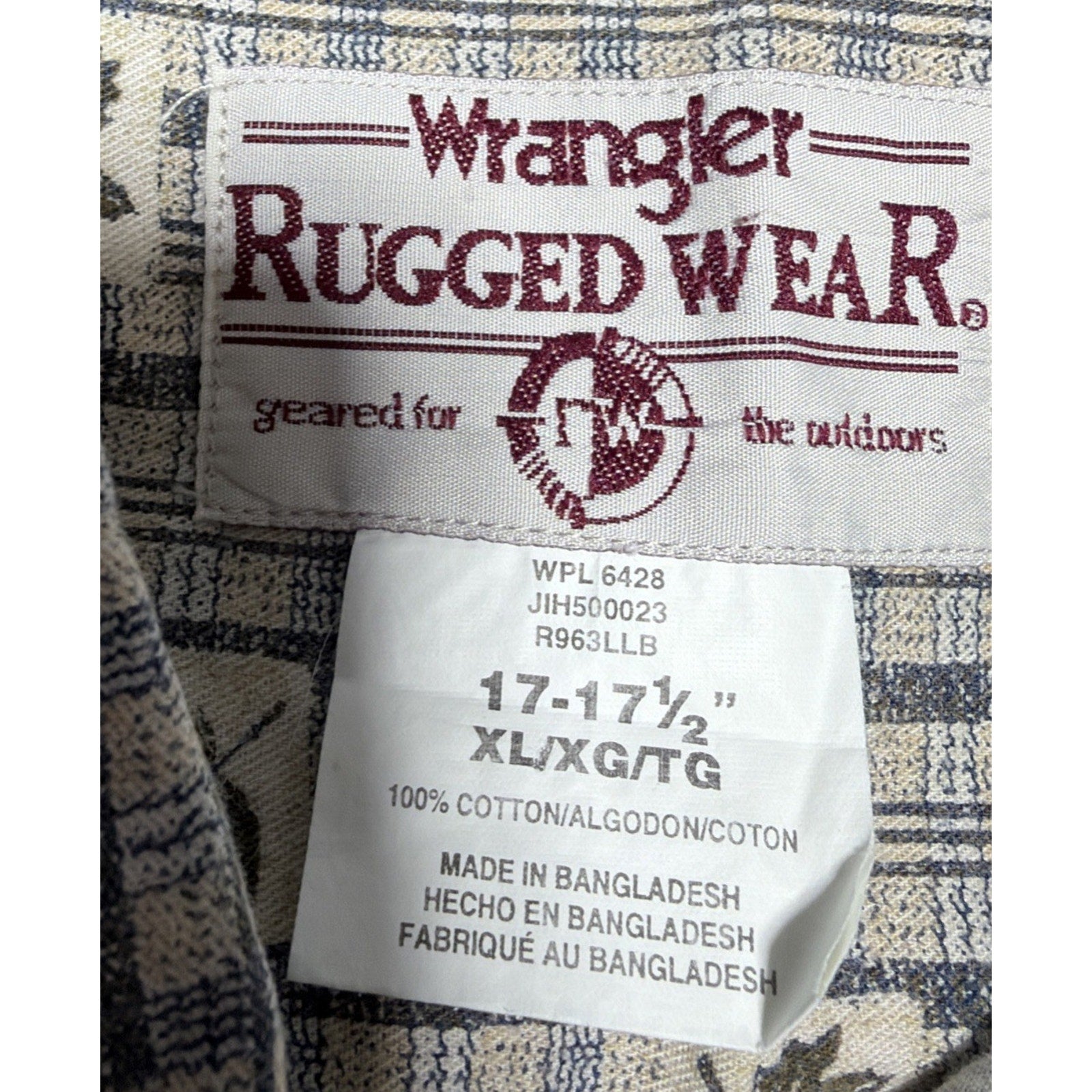 Wrangler Rugged Wear Mens XL Leaf Print Long Sleeve Button Up Shirt