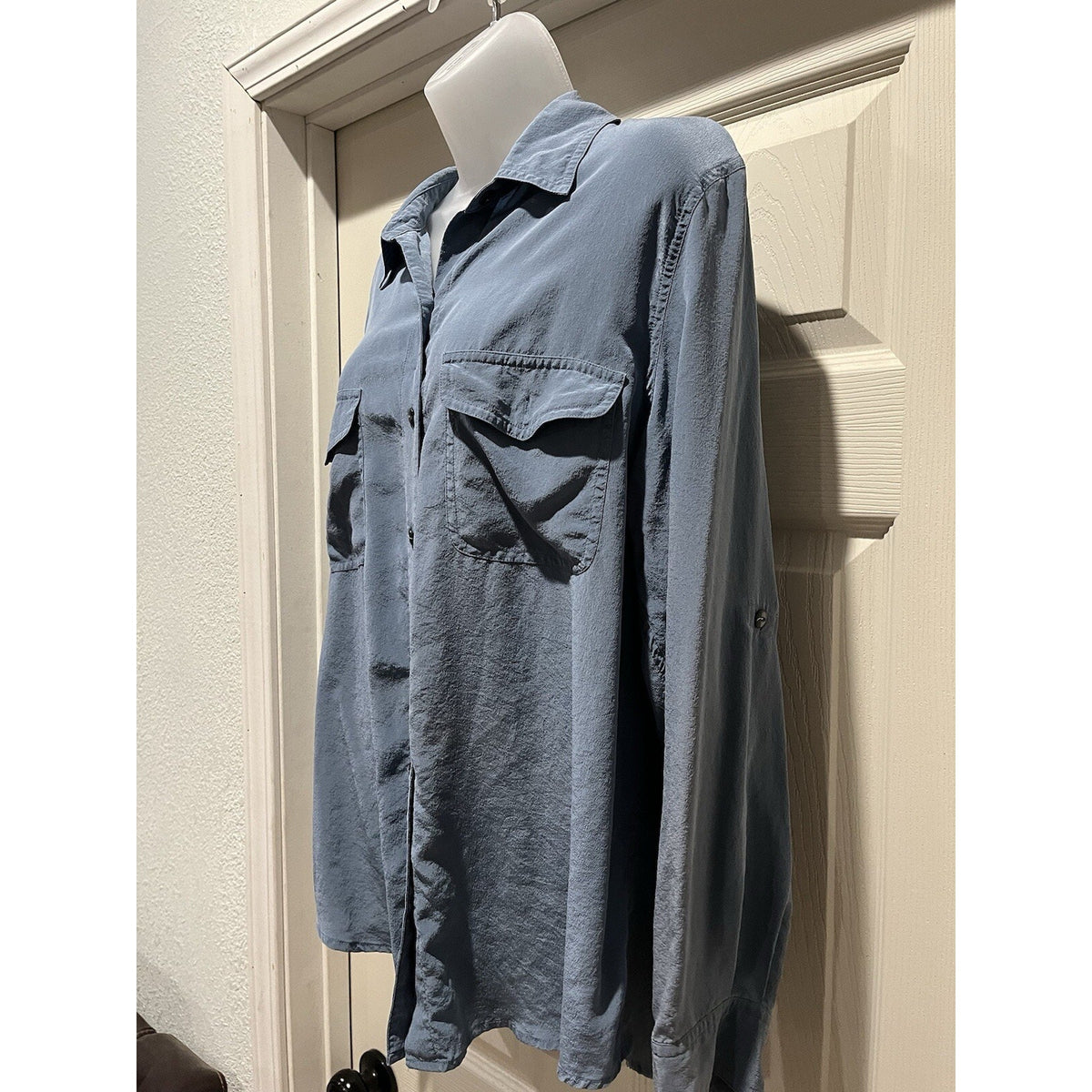 Sag Harbor Shirt Size 14 Blue Faux Suede Long-Sleeve Button-Up Shacket