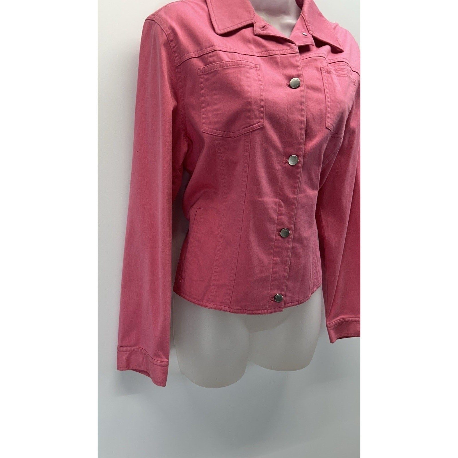BARBIE STYLE! Jones New York SIGNATURE PINK denim jacket waist coat women Sz.M.