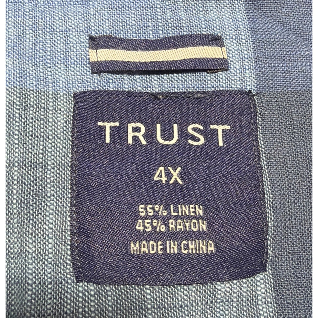 Trust Linen Men's Button Down Blue Plaid Camp Shirt Size Big 4X