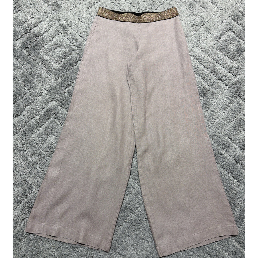 Bailey 44 Women’s Taupe Wide Leg 100% Linen Pants Sz Small Made USA Beach Casual