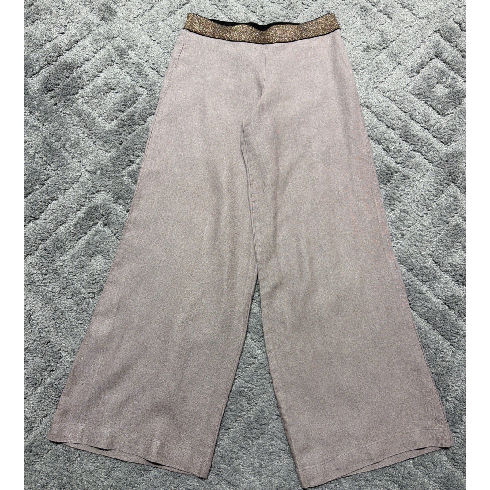 Bailey 44 Women’s Taupe Wide Leg 100% Linen Pants Sz Small Made USA Beach Casual