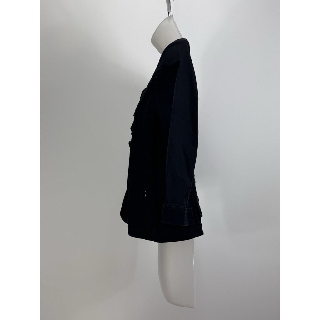 Talbots Blazer Womens 6P Petite Black 3/4 Sleeve Ruffle Trim Button Up Career