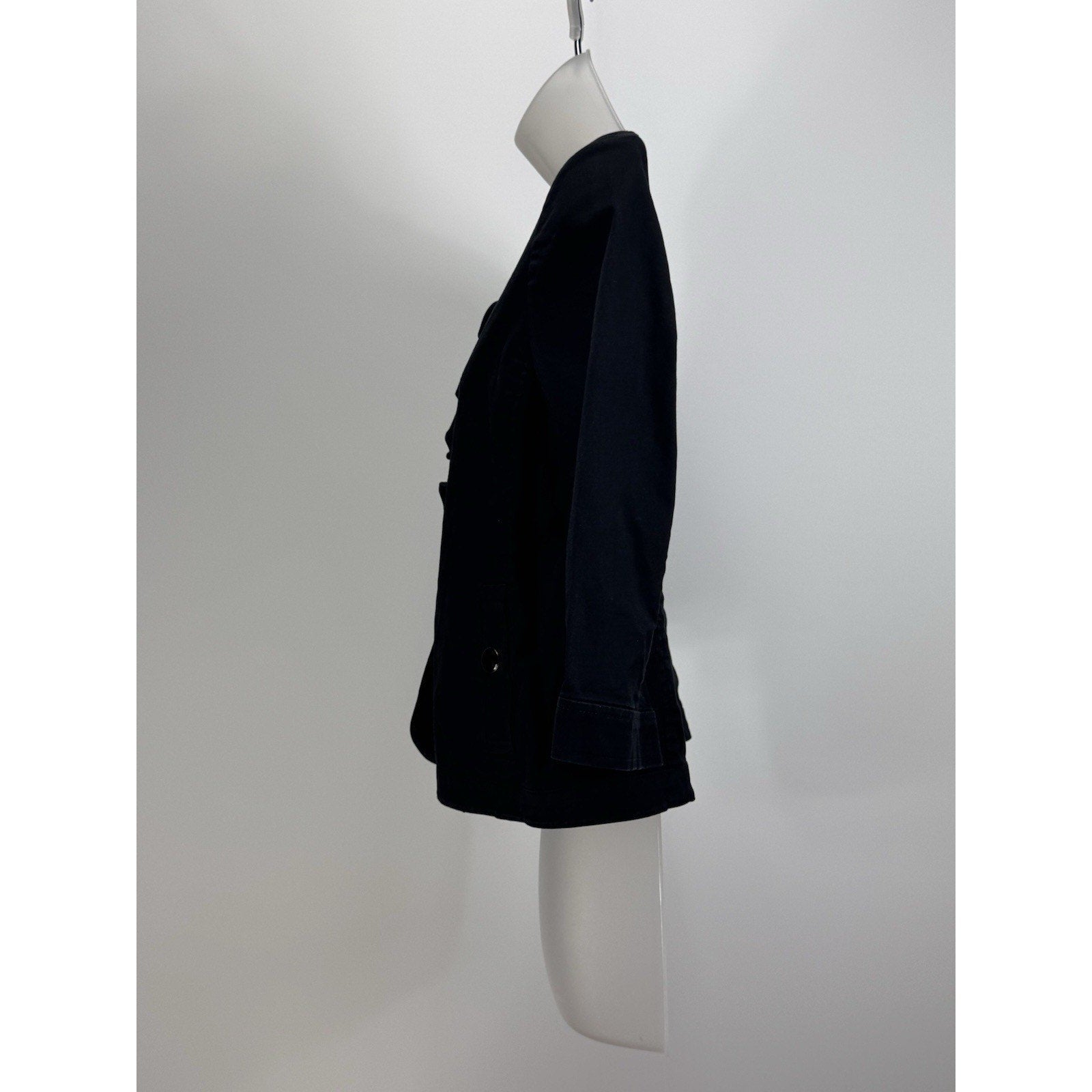 Talbots Blazer Womens 6P Petite Black 3/4 Sleeve Ruffle Trim Button Up Career