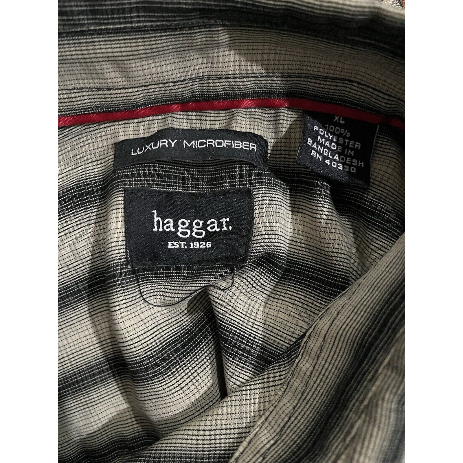 Mens Haggar Dark Green Striped Dress Shirt Men’s X-Large