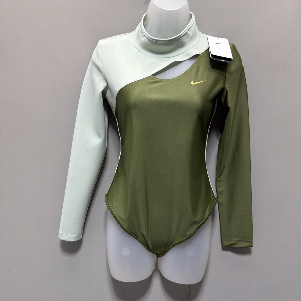 Nike Serena Williams Tennis Long Sleeve Bodysuit Olive Women's Size S DJ1144-326