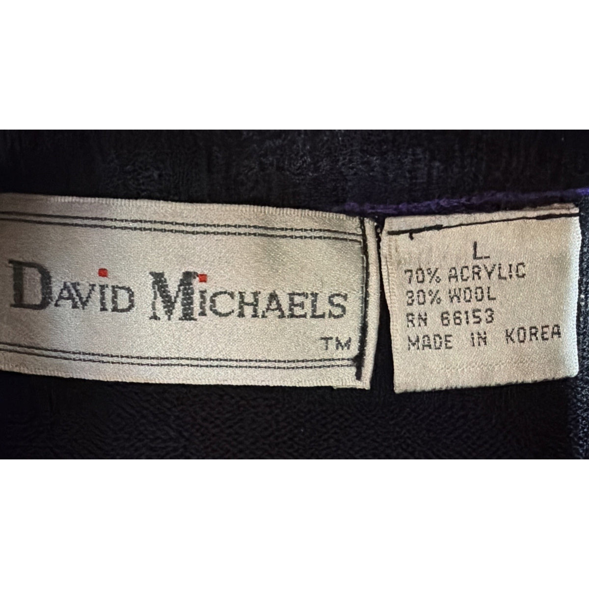 Vintage David Michaels Mens L Wool Blend Long Sleeve Sweater Crest Logo Black