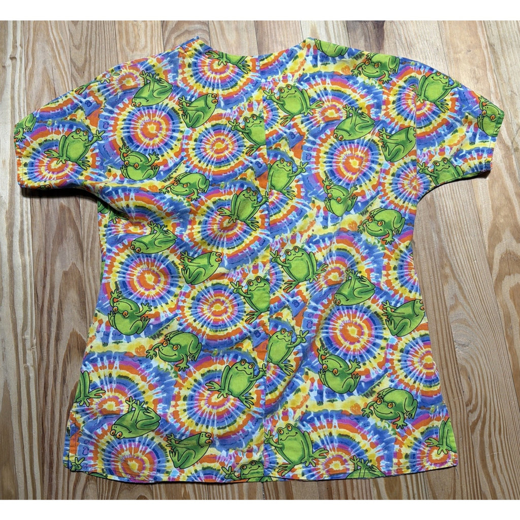 women's Scrub tops white cross Scrubs Frog Rainbow Size Medium