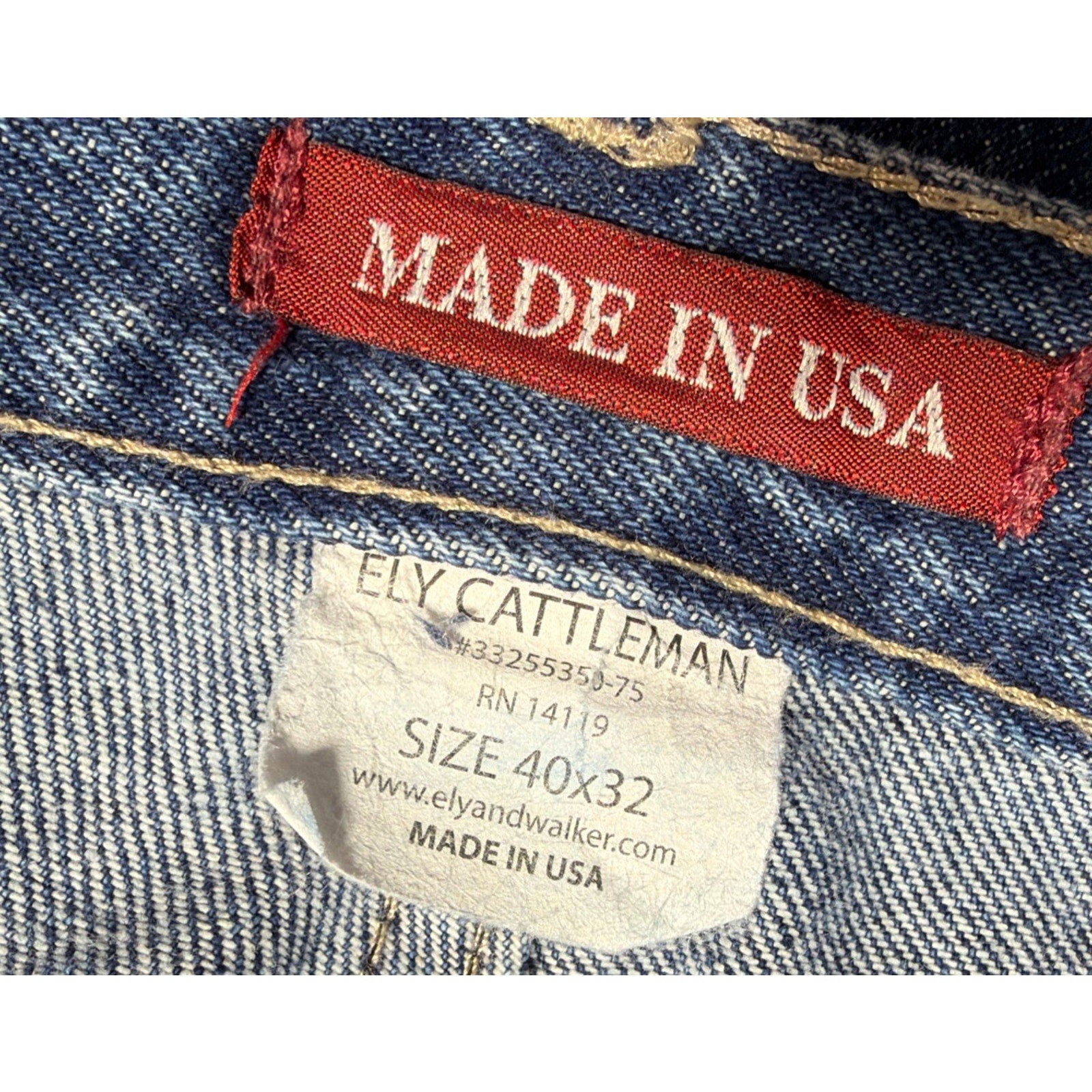 Ely Cattleman Jeans Mens 40X32 Blue Denim Original Made In USA Workwear Western